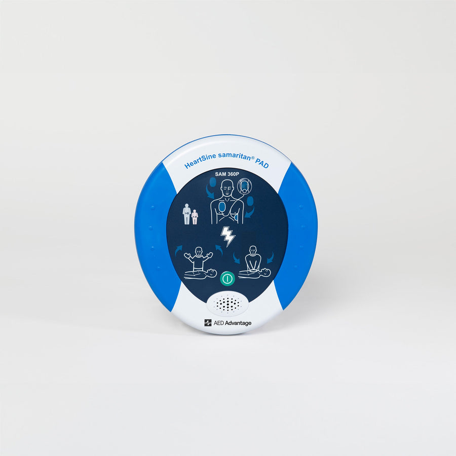 A blue and gray HeartSine 360P AED
