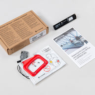 A set of electrodes, and a battery pack, and instructions for a CR Plus defibrillator