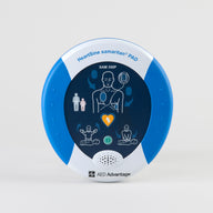 A blue and gray HeartSine 350P AED machine
